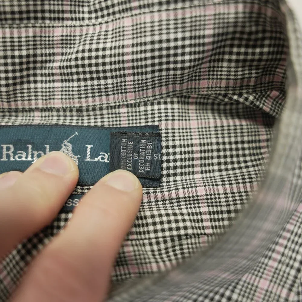 Ralph Lauren Shirt Mens Large Pink Black‎ Plaid Classic Fit Button Down Cotton